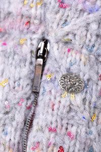 CHANEL 17PF Gray Multi Rhinestone Wool Alpaca Zip up Blouson Jumper Jacket 36 38 シャネル グレー マルチ ビジュー ラインストーン ウール アルパカ ジッパー ブルゾン ジャンパー ジャケット 即発