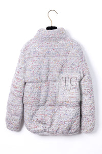 CHANEL 17PF Gray Multi Rhinestone Wool Alpaca Zip up Blouson Jumper Jacket 36 38 シャネル グレー マルチ ビジュー ラインストーン ウール アルパカ ジッパー ブルゾン ジャンパー ジャケット 即発