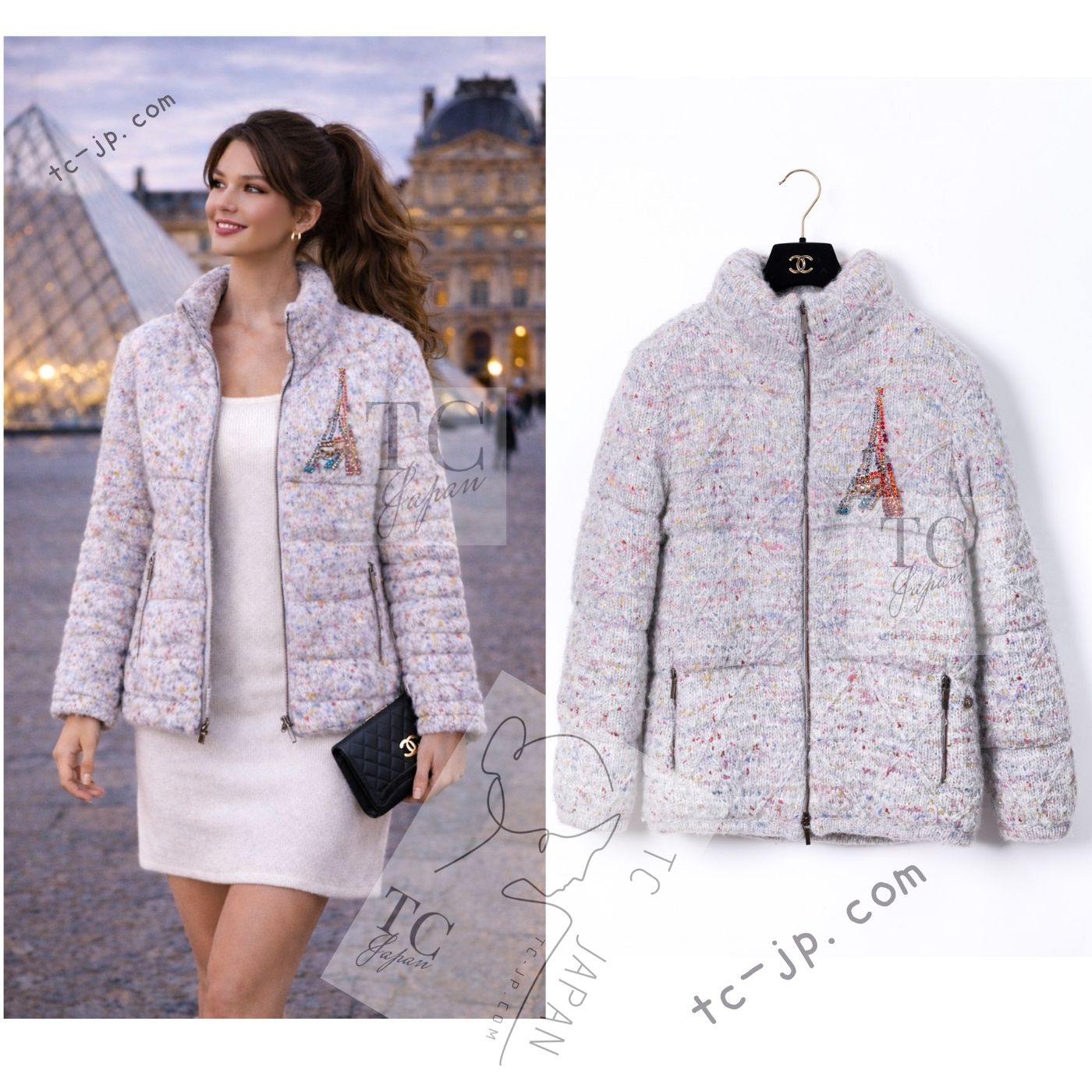 シャネル ブルゾン ジャンパー ジャケット CHANEL グレー マルチ