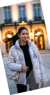 CHANEL 17PF Gray Multi Rhinestone Wool Alpaca Zip up Blouson Jumper Jacket 36 38 シャネル グレー マルチ ビジュー ラインストーン ウール アルパカ ジッパー ブルゾン ジャンパー ジャケット 即発