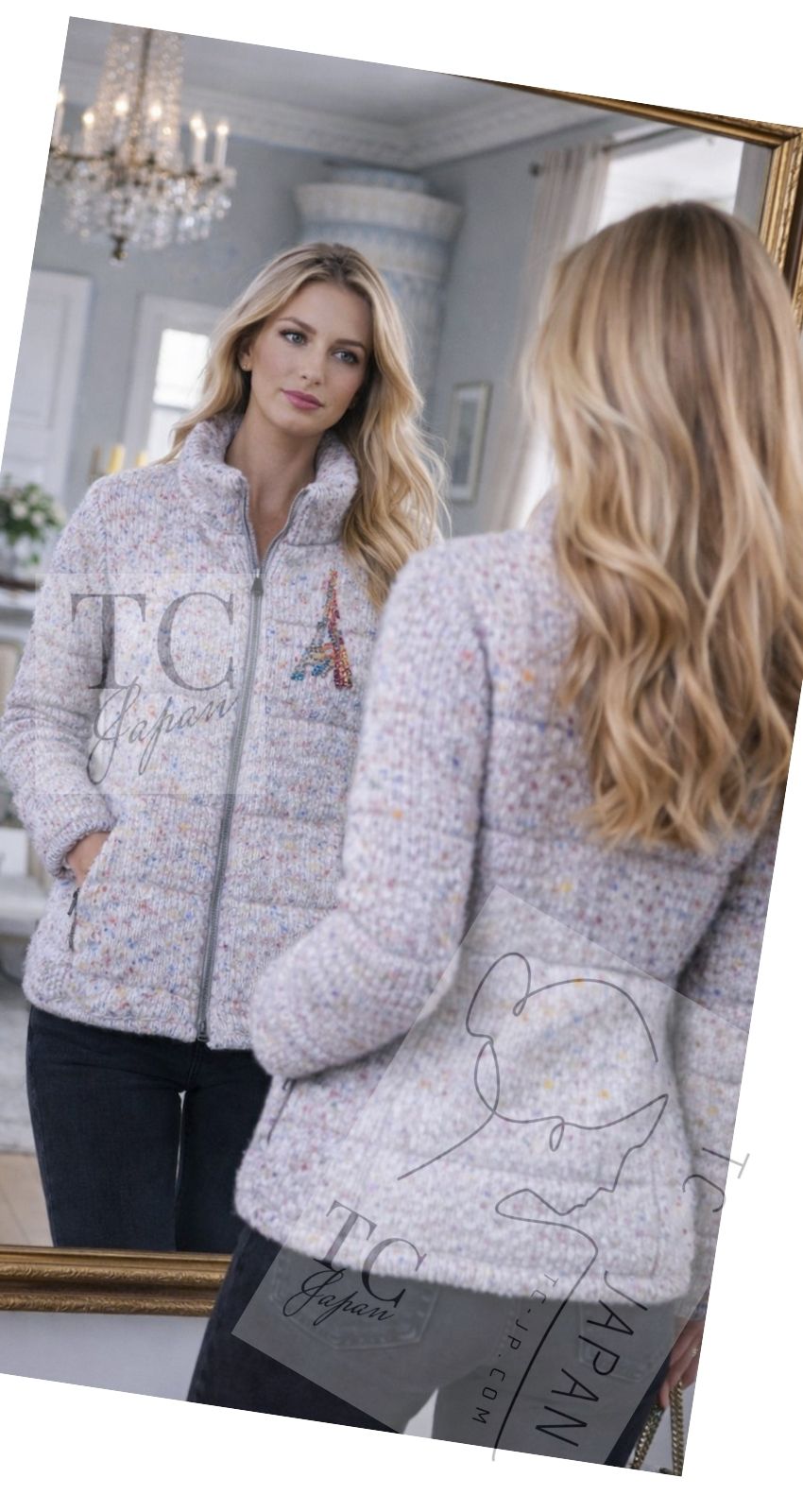 シャネル ブルゾン ジャンパー ジャケット CHANEL グレー マルチ