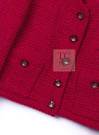 CHANEL 21A Pink Red Coco Buttons Cropped Wool Tweed Jacket 36 38 シャネル ピンク レッド ココボタン クロップド ウール ツイード ジャケット 即発