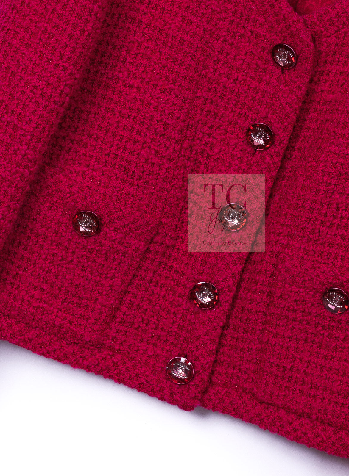 CHANEL 21A Pink Red Coco Buttons Cropped Wool Tweed Jacket 36 38 シャネル ピンク レッド ココボタン クロップド ウール ツイード ジャケット 即発