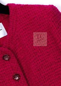CHANEL 21A Pink Red Coco Buttons Cropped Wool Tweed Jacket 36 38 シャネル ピンク レッド ココボタン クロップド ウール ツイード ジャケット 即発