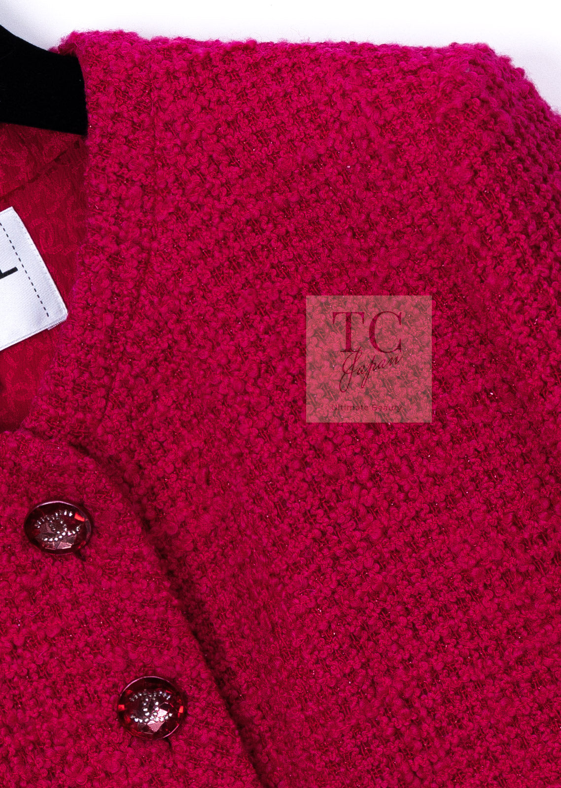 CHANEL 21A Pink Red Coco Buttons Cropped Wool Tweed Jacket 36 38 シャネル ピンク レッド ココボタン クロップド ウール ツイード ジャケット 即発