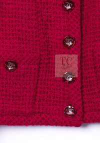 CHANEL 21A Pink Red Coco Buttons Cropped Wool Tweed Jacket 36 38 シャネル ピンク レッド ココボタン クロップド ウール ツイード ジャケット 即発