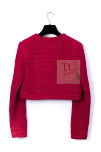 CHANEL 21A Pink Red Coco Buttons Cropped Wool Tweed Jacket 36 38 シャネル ピンク レッド ココボタン クロップド ウール ツイード ジャケット 即発