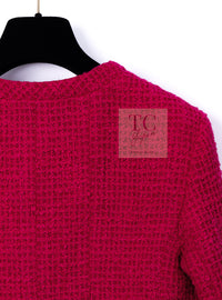 CHANEL 21A Pink Red Coco Buttons Cropped Wool Tweed Jacket 36 38 シャネル ピンク レッド ココボタン クロップド ウール ツイード ジャケット 即発