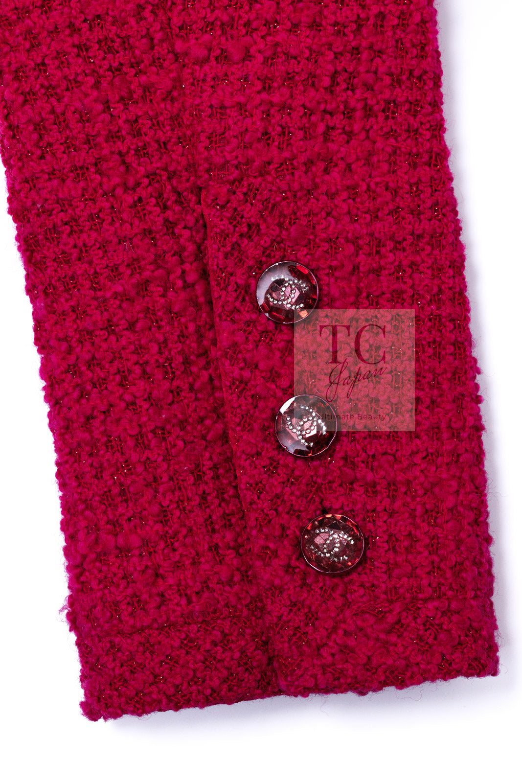 CHANEL 21A Pink Red Coco Buttons Cropped Wool Tweed Jacket 36 38 シャネル ピンク レッド ココボタン クロップド ウール ツイード ジャケット 即発