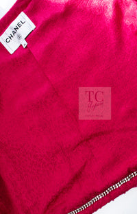 CHANEL 21A Pink Red Coco Buttons Cropped Wool Tweed Jacket 36 38 シャネル ピンク レッド ココボタン クロップド ウール ツイード ジャケット 即発