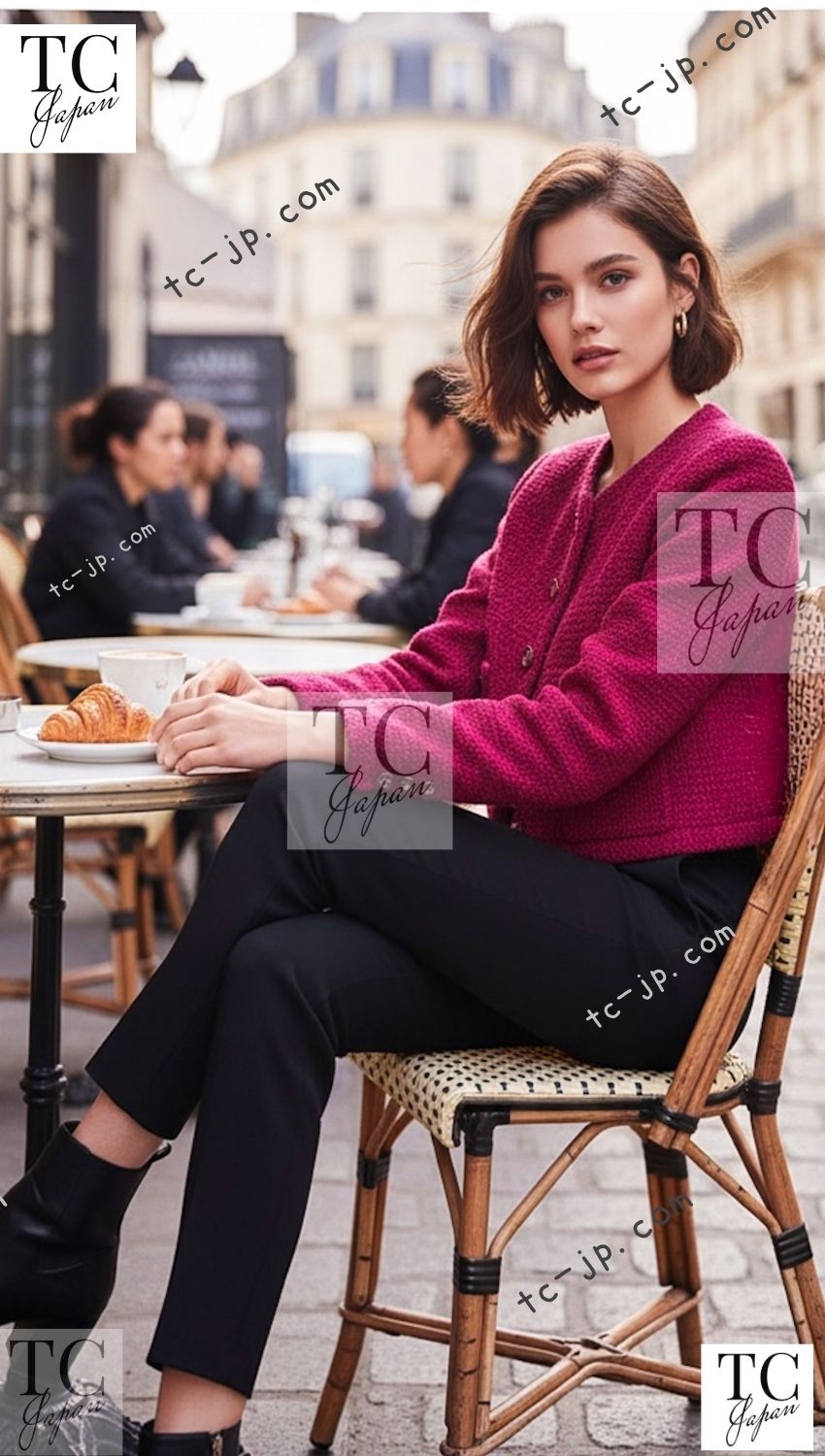 CHANEL 21A Pink Red Coco Buttons Cropped Wool Tweed Jacket 36 38 シャネル ピンク レッド ココボタン クロップド ウール ツイード ジャケット 即発