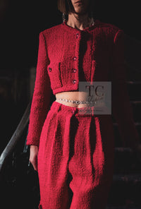 CHANEL 21A Pink Red Coco Buttons Cropped Wool Tweed Jacket 36 38 シャネル ピンク レッド ココボタン クロップド ウール ツイード ジャケット 即発 - TC JAPAN