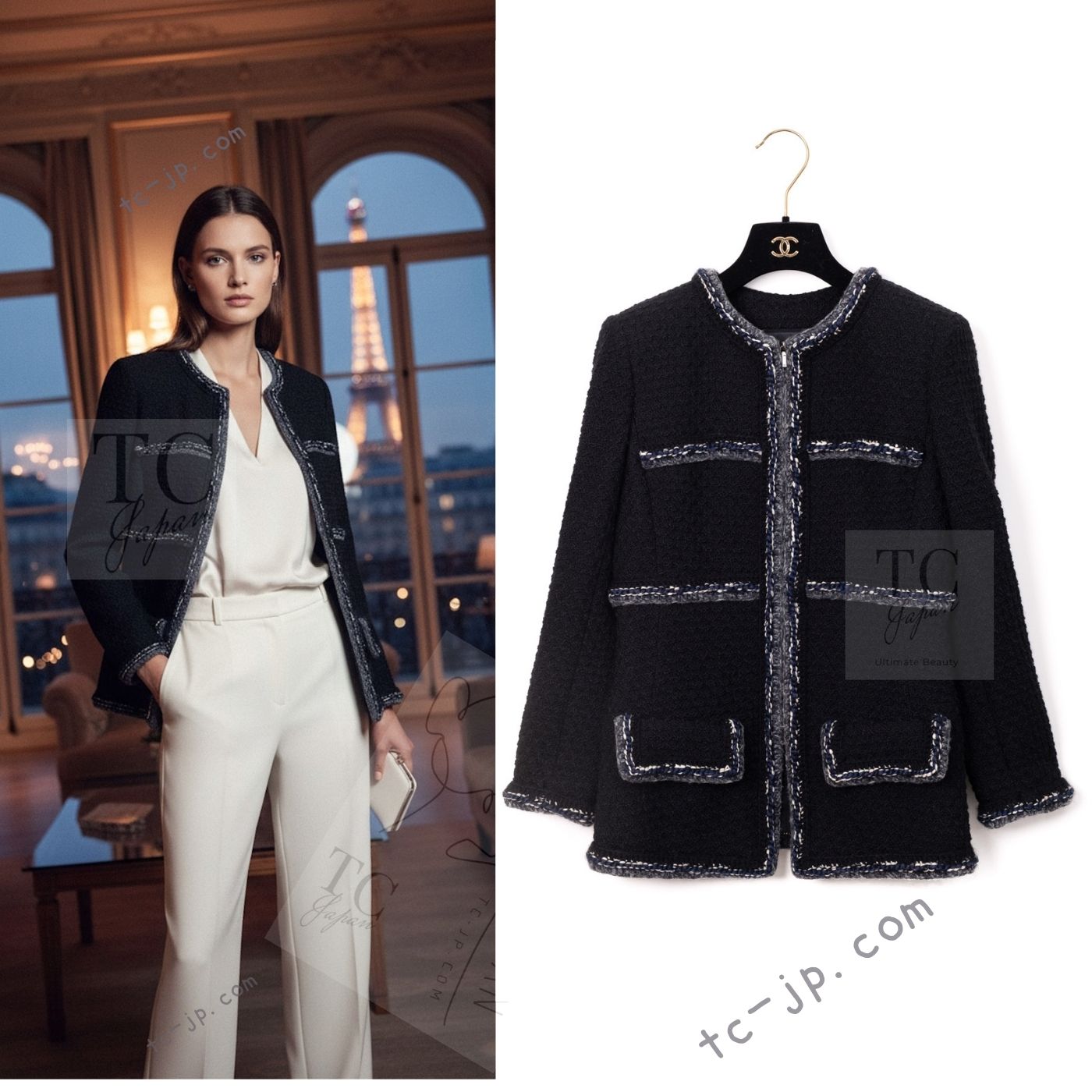 CHANEL 17PF Black Braid Trim Zipper Wool Tweed Jacket 36 38 シャネル ブラック ブレイド トリム ブレイド トリム ジッパー ウール ジャケット 即発