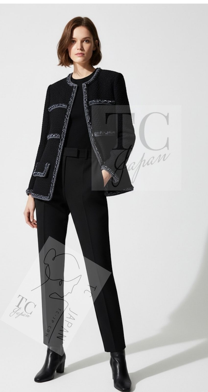 CHANEL 17PF Black Braid Trim Zipper Wool Tweed Jacket 36 38 シャネル ブラック ブレイド トリム ブレイド トリム ジッパー ウール ジャケット 即発