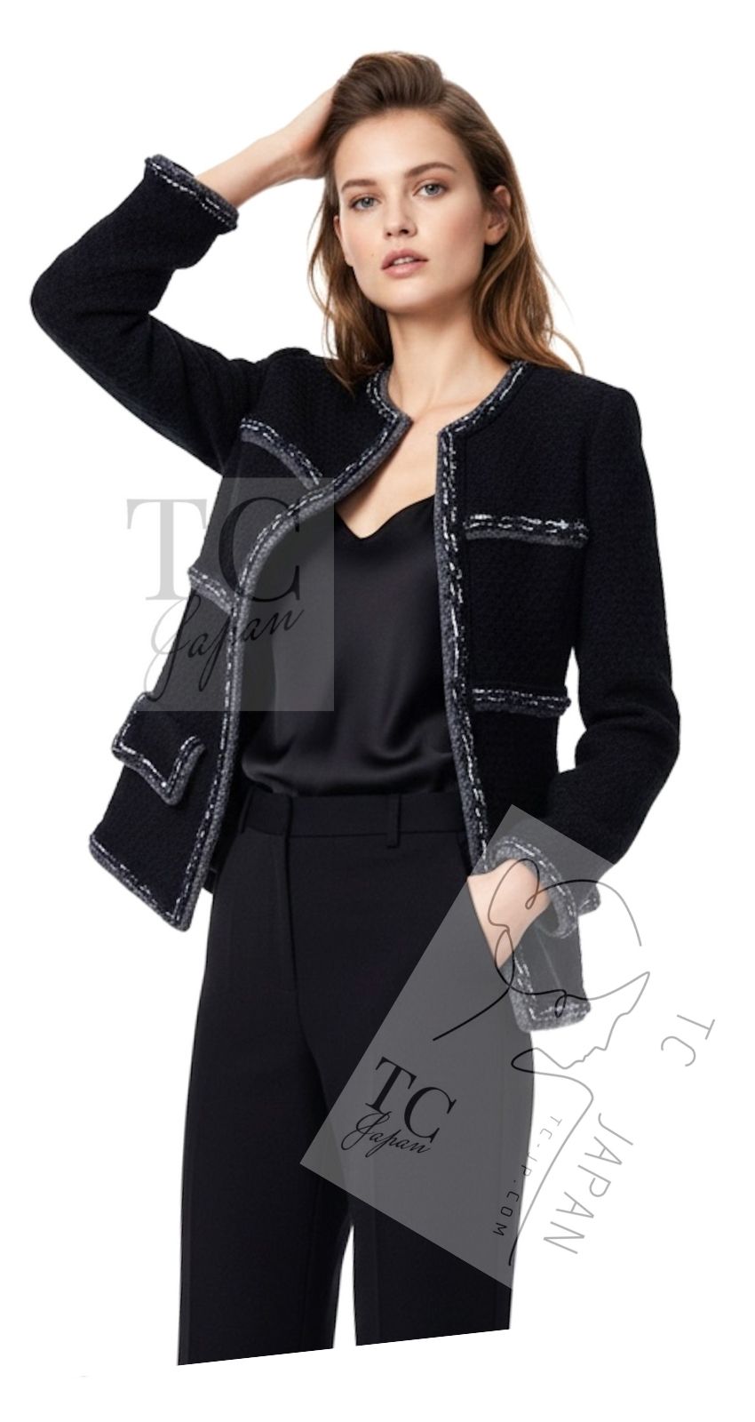 CHANEL 17PF Black Braid Trim Zipper Wool Tweed Jacket 36 38 シャネル ブラック ブレイド トリム ブレイド トリム ジッパー ウール ジャケット 即発