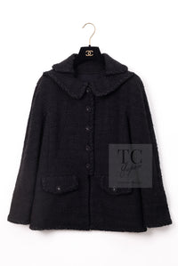 CHANEL 13B Black Peter Pan Collar CC Button Wool Tweed Jacket 42 シャネル ブラック ピーターパン襟 ココマーク ボタン ウール ツイード ジャケット 即発