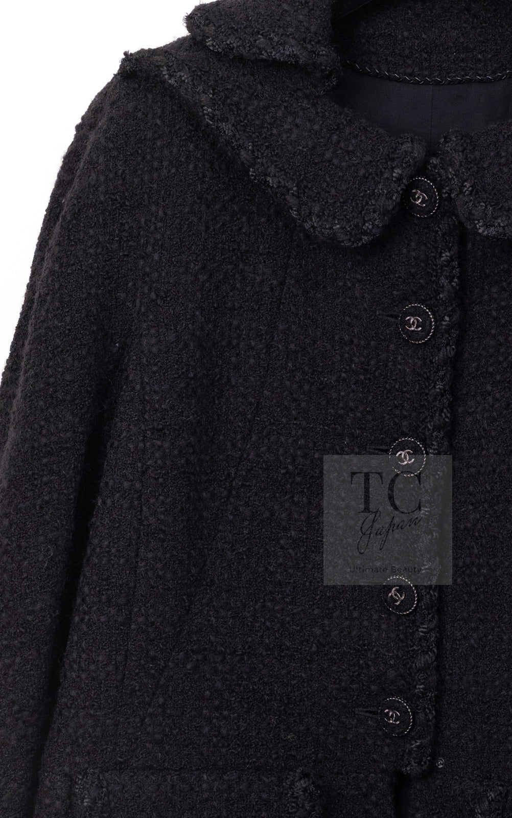 CHANEL 13B Black Peter Pan Collar CC Button Wool Tweed Jacket 42 シャネル ブラック ピーターパン襟 ココマーク ボタン ウール ツイード ジャケット 即発