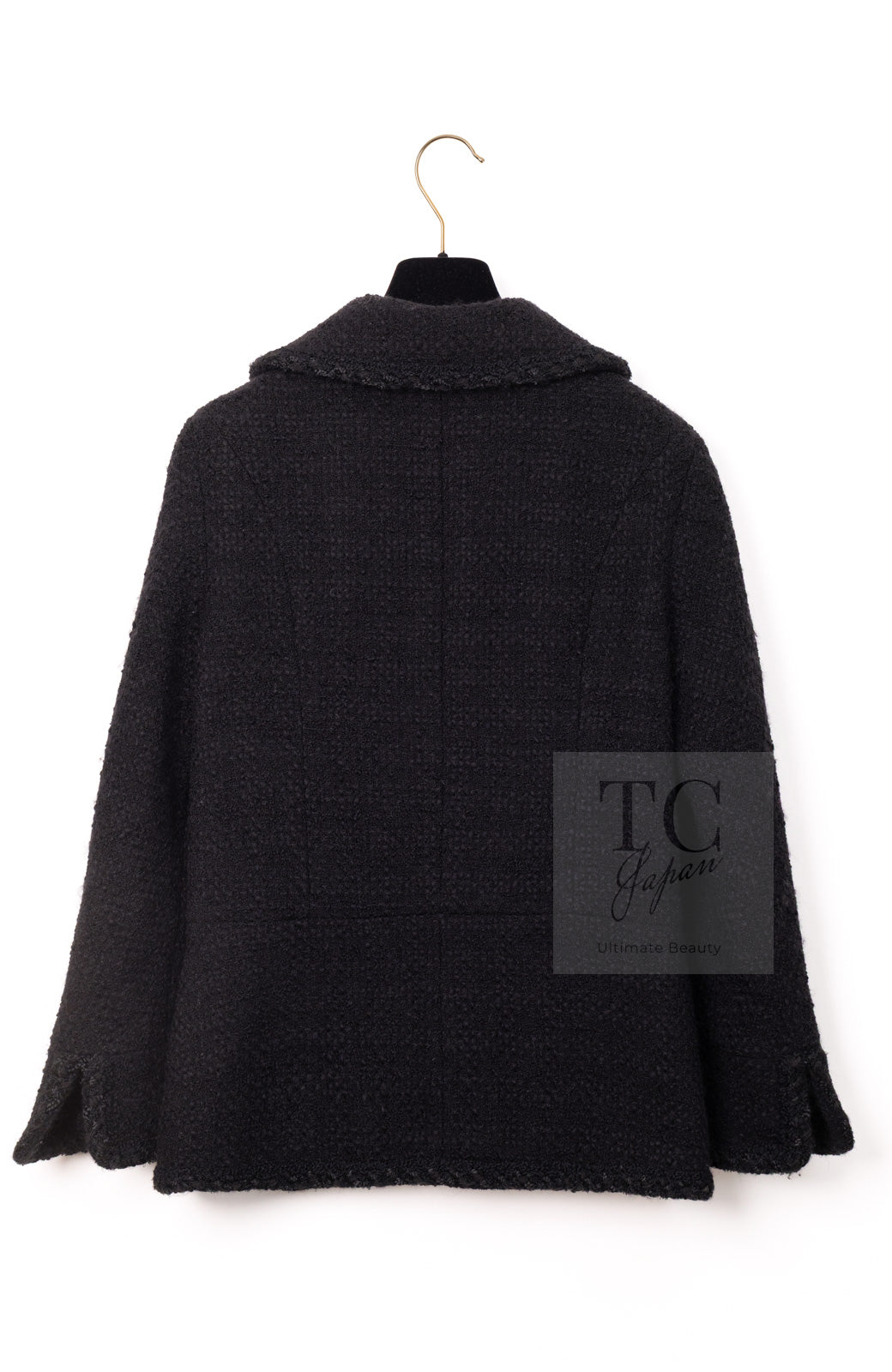 CHANEL 13B Black Peter Pan Collar CC Button Wool Tweed Jacket 42 シャネル ブラック ピーターパン襟 ココマーク ボタン ウール ツイード ジャケット 即発