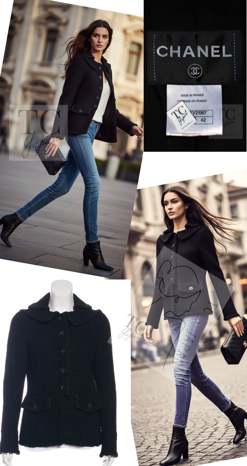 CHANEL 13B Black Peter Pan Collar CC Button Wool Tweed Jacket 42 シャネル ブラック ピーターパン襟 ココマーク ボタン ウール ツイード ジャケット 即発