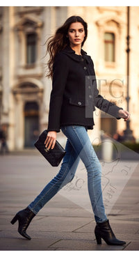 CHANEL 13B Black Peter Pan Collar CC Button Wool Tweed Jacket 42 シャネル ブラック ピーターパン襟 ココマーク ボタン ウール ツイード ジャケット 即発