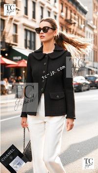 CHANEL 13B Black Peter Pan Collar CC Button Wool Tweed Jacket 42 シャネル ブラック ピーターパン襟 ココマーク ボタン ウール ツイード ジャケット 即発