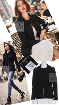 CHANEL 13B Black Peter Pan Collar CC Button Wool Tweed Jacket 42 シャネル ブラック ピーターパン襟 ココマーク ボタン ウール ツイード ジャケット 即発