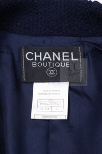 CHANEL 97A Vintage Navy Red Brown Pom Pom Embellishments Trim Wool Tweed Jacket 42 シャネル ヴィンテージ ネイビー レッド ブラウン ポンポン トリム ウール ツイード ジャケット 即発