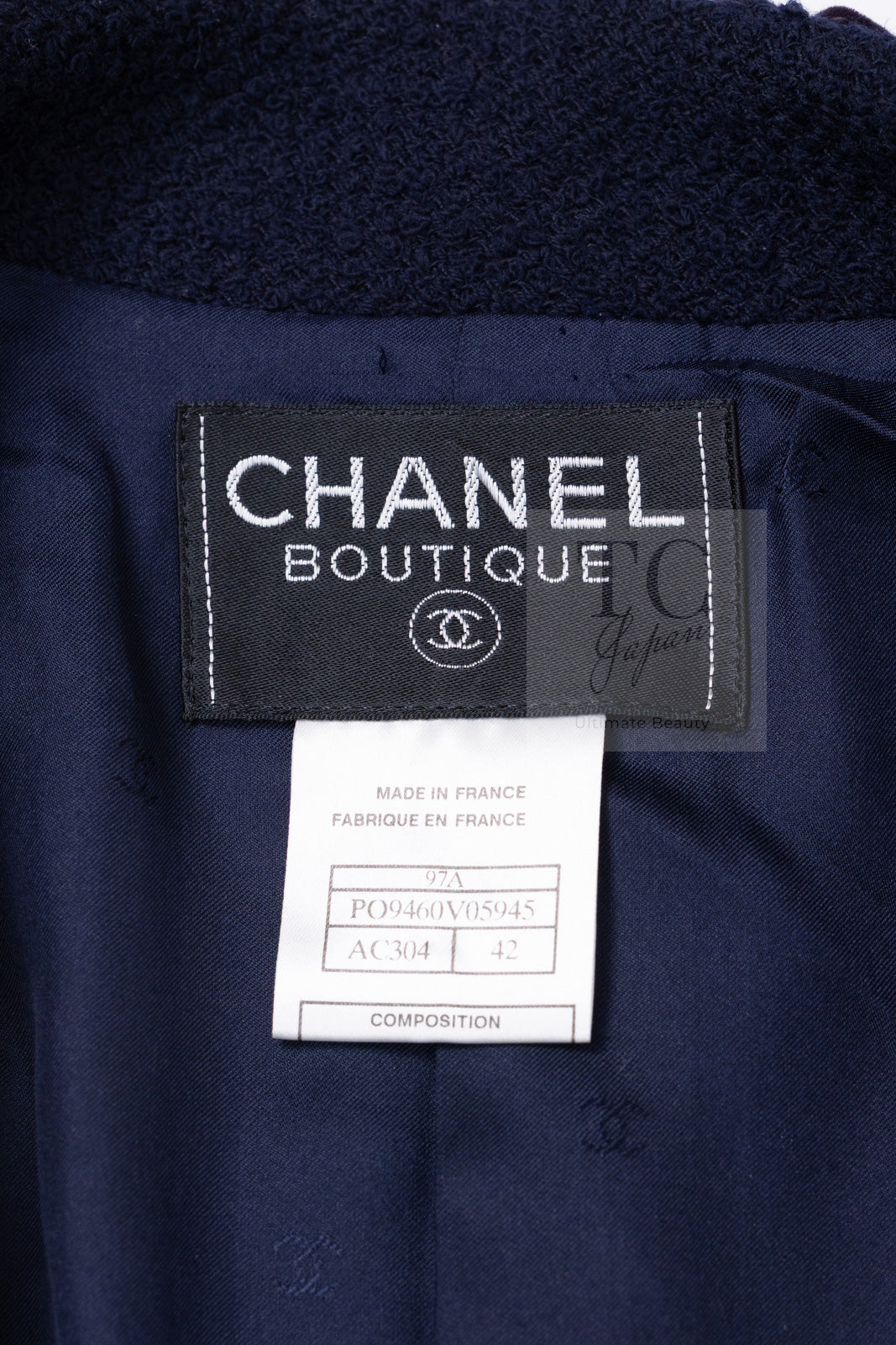 CHANEL 97A Vintage Navy Red Brown Pom Pom Embellishments Trim Wool Tweed Jacket 42 シャネル ヴィンテージ ネイビー レッド ブラウン ポンポン トリム ウール ツイード ジャケット 即発