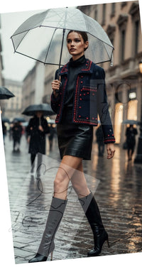 CHANEL 97A Vintage Navy Red Brown Pom Pom Embellishments Trim Wool Tweed Jacket 42 シャネル ヴィンテージ ネイビー レッド ブラウン ポンポン トリム ウール ツイード ジャケット 即発