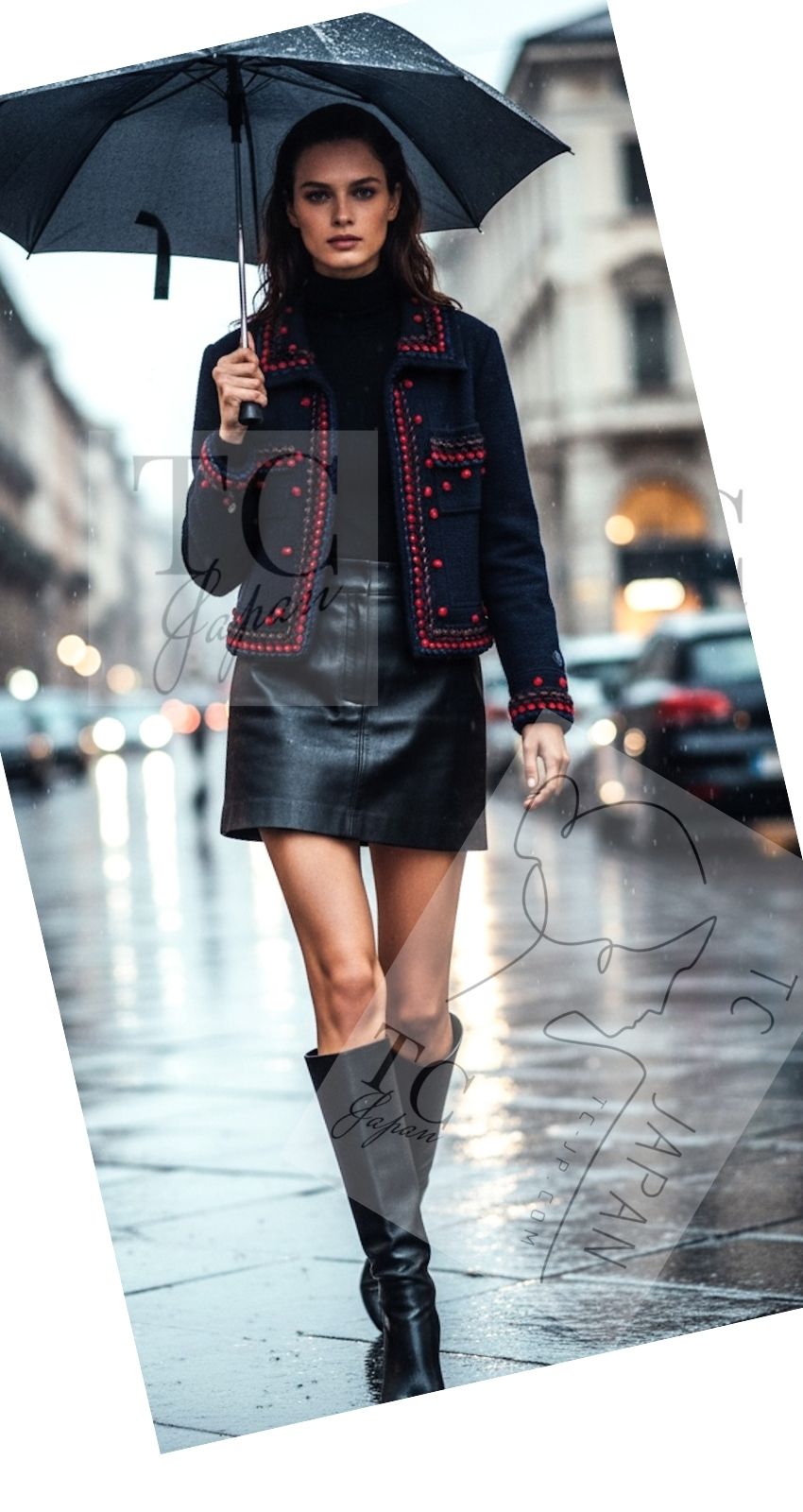 CHANEL 97A Vintage Navy Red Brown Pom Pom Embellishments Trim Wool Tweed Jacket 42 シャネル ヴィンテージ ネイビー レッド ブラウン ポンポン トリム ウール ツイード ジャケット 即発