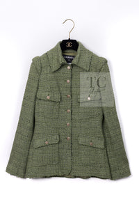 CHANEL 08C Green Cotton Silk Linen Tweed Jacket 38 シャネル グリーン コットン シルク リネン 麻 ツイード ジャケット 即発