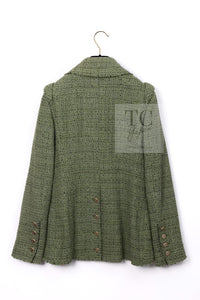 CHANEL 08C Green Cotton Silk Linen Tweed Jacket 38 シャネル グリーン コットン シルク リネン 麻 ツイード ジャケット 即発