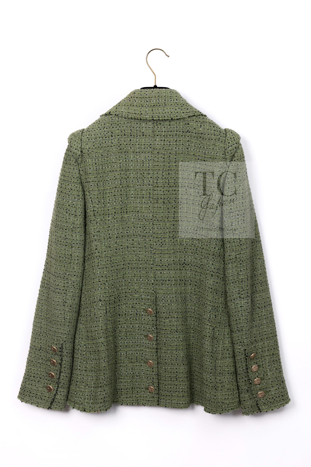 CHANEL 08C Green Cotton Silk Linen Tweed Jacket 38 シャネル グリーン コットン シルク リネン 麻 ツイード ジャケット 即発