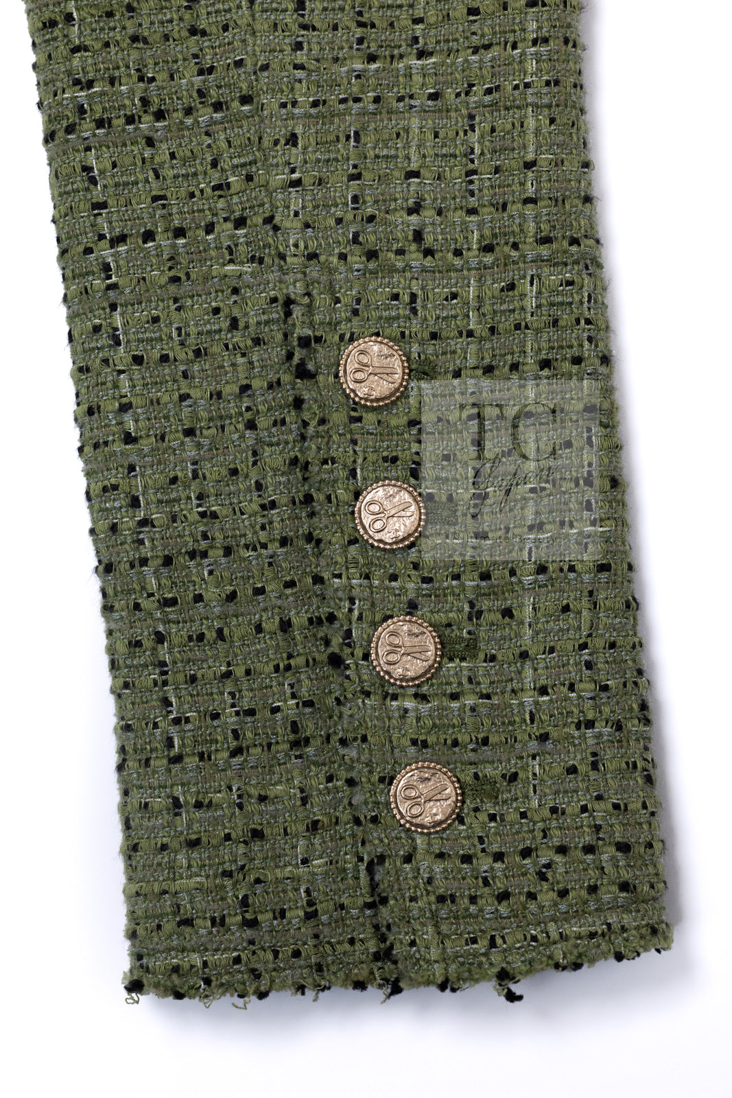 CHANEL 08C Green Cotton Silk Linen Tweed Jacket 38 シャネル グリーン コットン シルク リネン 麻 ツイード ジャケット 即発