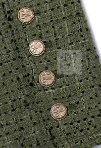 CHANEL 08C Green Cotton Silk Linen Tweed Jacket 38 シャネル グリーン コットン シルク リネン 麻 ツイード ジャケット 即発