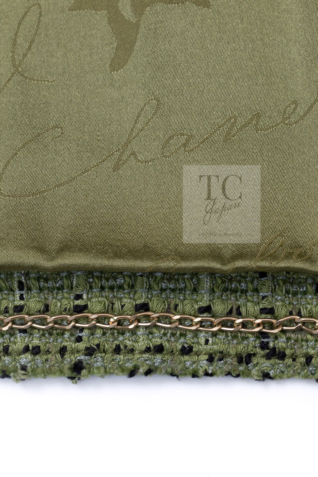 CHANEL 08C Green Cotton Silk Linen Tweed Jacket 38 シャネル グリーン コットン シルク リネン 麻 ツイード ジャケット 即発