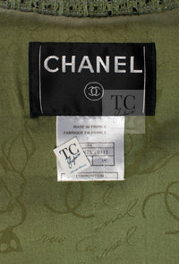 CHANEL 08C Green Cotton Silk Linen Tweed Jacket 38 シャネル グリーン コットン シルク リネン 麻 ツイード ジャケット 即発