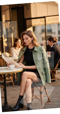 CHANEL 08C Green Cotton Silk Linen Tweed Jacket 38 シャネル グリーン コットン シルク リネン 麻 ツイード ジャケット 即発