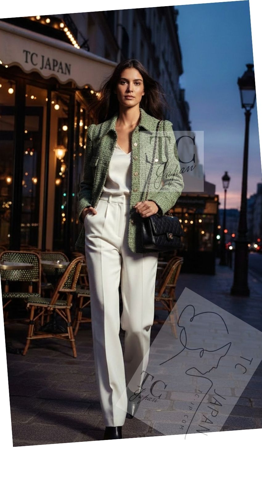 CHANEL 08C Green Cotton Silk Linen Tweed Jacket 38 シャネル グリーン コットン シルク リネン 麻 ツイード ジャケット 即発