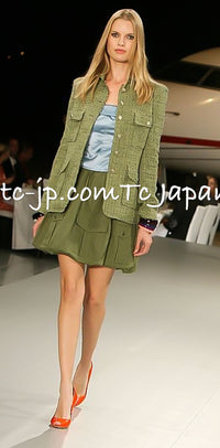 CHANEL 08C Green Cotton Silk Linen Tweed Jacket 38 シャネル グリーン コットン シルク リネン 麻 ツイード ジャケット 即発