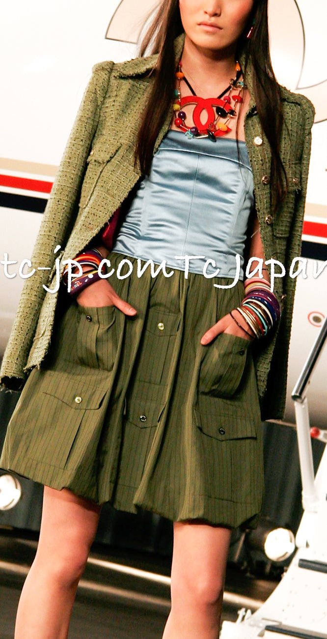 CHANEL 08C Green Cotton Silk Linen Tweed Jacket 38 シャネル グリーン コットン シルク リネン 麻 ツイード ジャケット 即発