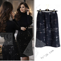 CHANEL 02A Black Lesage Sequin Cotton Wool Skirt 34 40 シャネル ブラック ルサージュ スパンコール コットン ウール スカート 即発