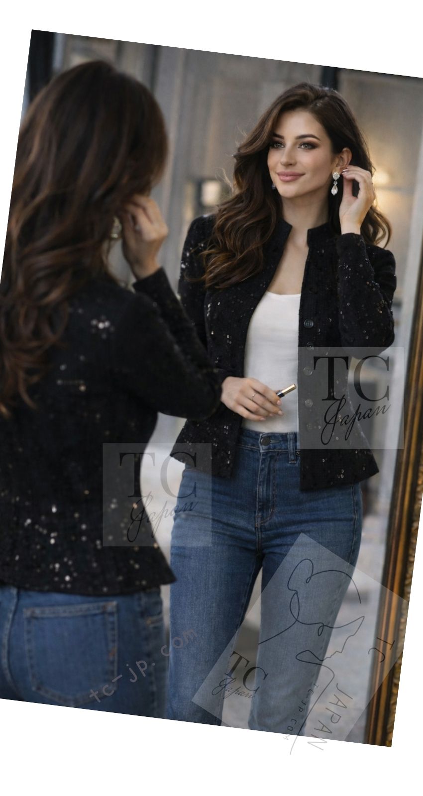 CHANEL 02A black wool cotton sequin women's jacket 1