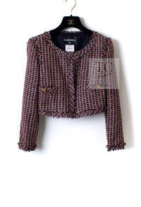 CHANEL 11C Red Black Silver Metalic Cropped Jacket 36 シャネル レッド ブラック シルバー メタリック ジャケット 即発