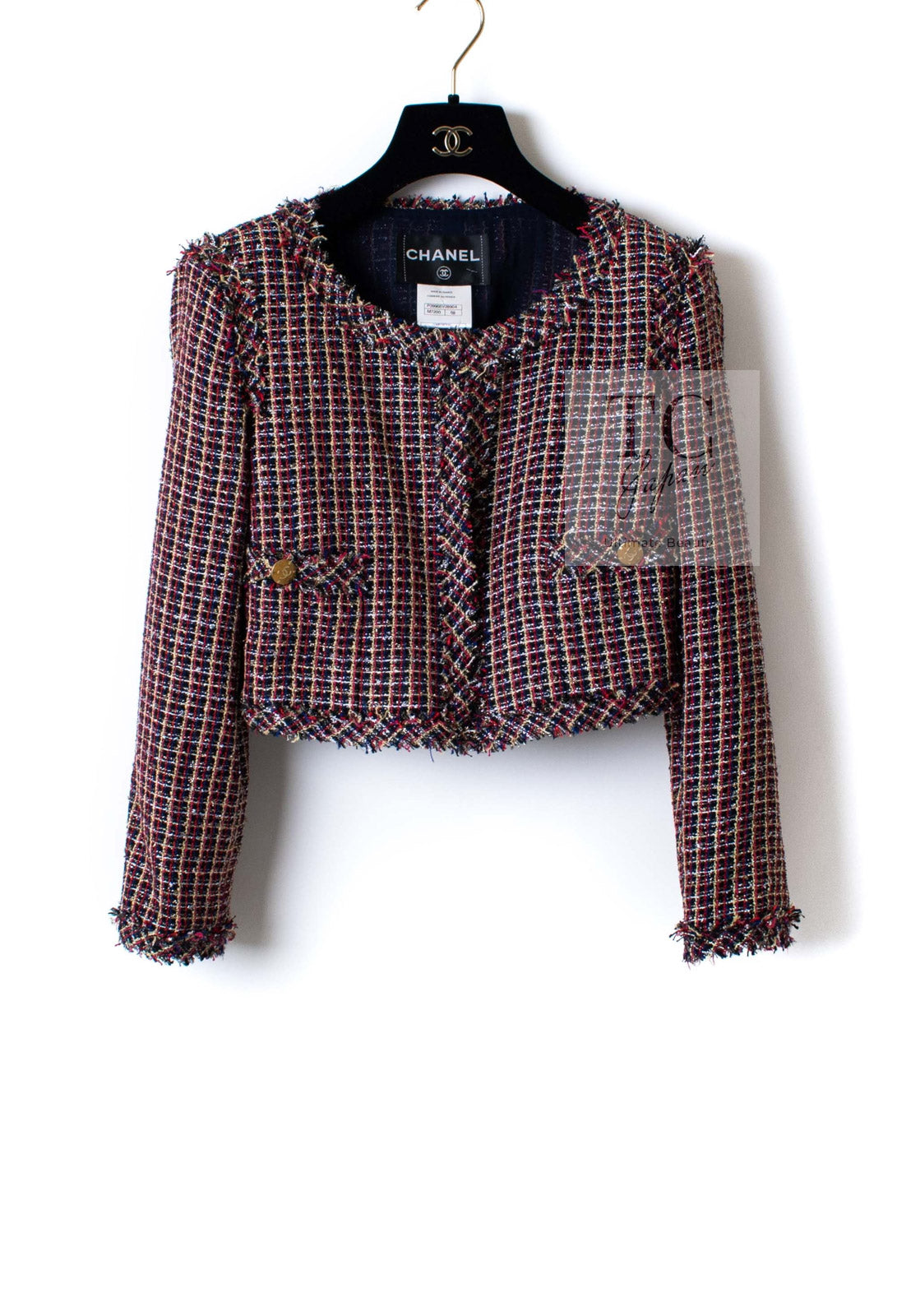 CHANEL 11C Red Black Silver Metalic Cropped Jacket 36 シャネル レッド ブラック シルバー メタリック ジャケット 即発