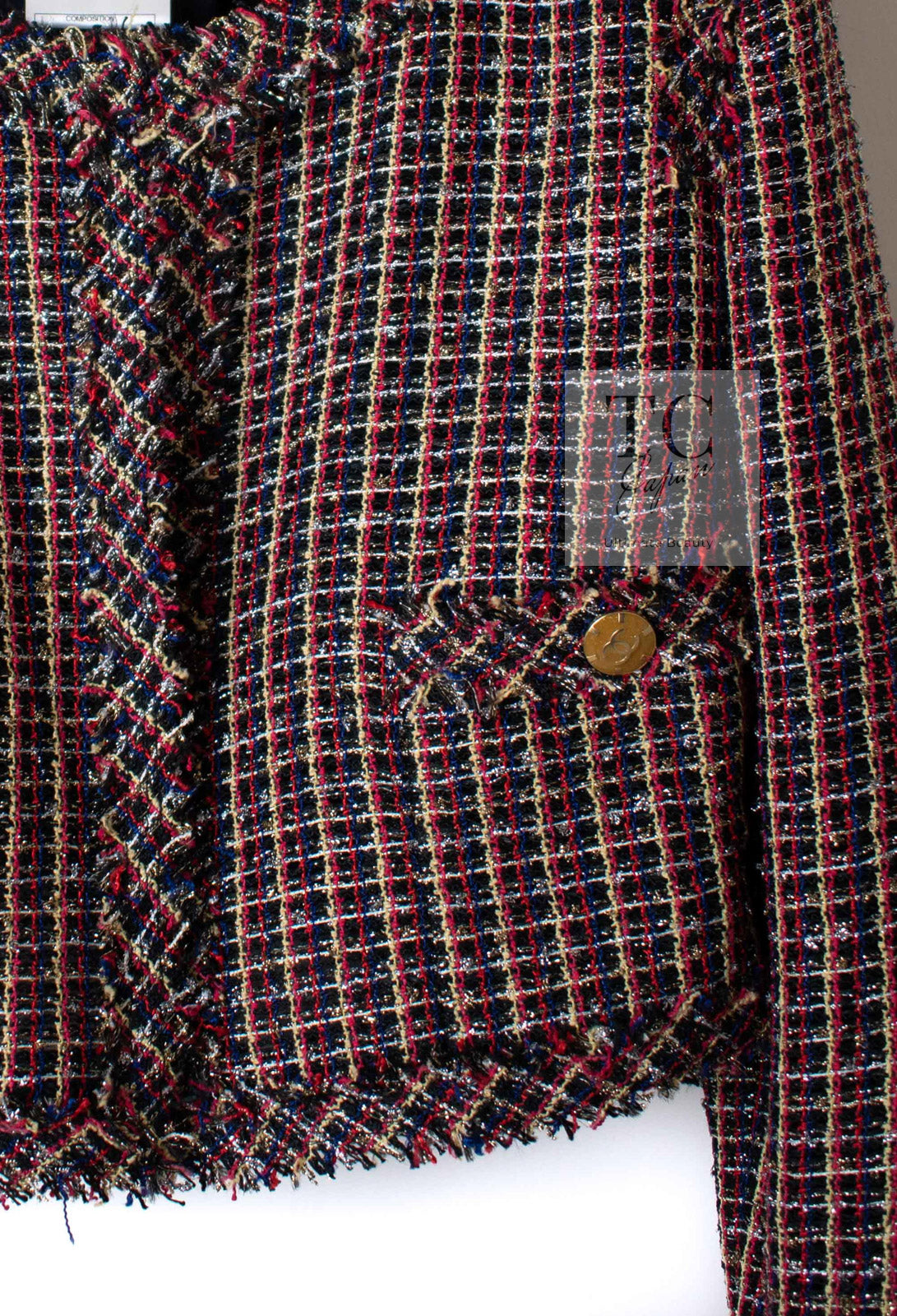 CHANEL 11C Red Black Silver Metalic Cropped Jacket 36 シャネル レッド ブラック シルバー メタリック ジャケット 即発