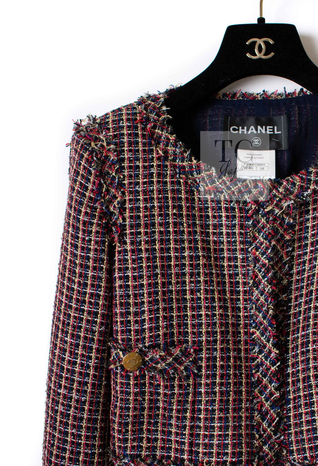 CHANEL 11C Red Black Silver Metalic Cropped Jacket 36 シャネル レッド ブラック シルバー メタリック ジャケット 即発