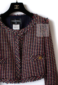 CHANEL 11C Red Black Silver Metalic Cropped Jacket 36 シャネル レッド ブラック シルバー メタリック ジャケット 即発