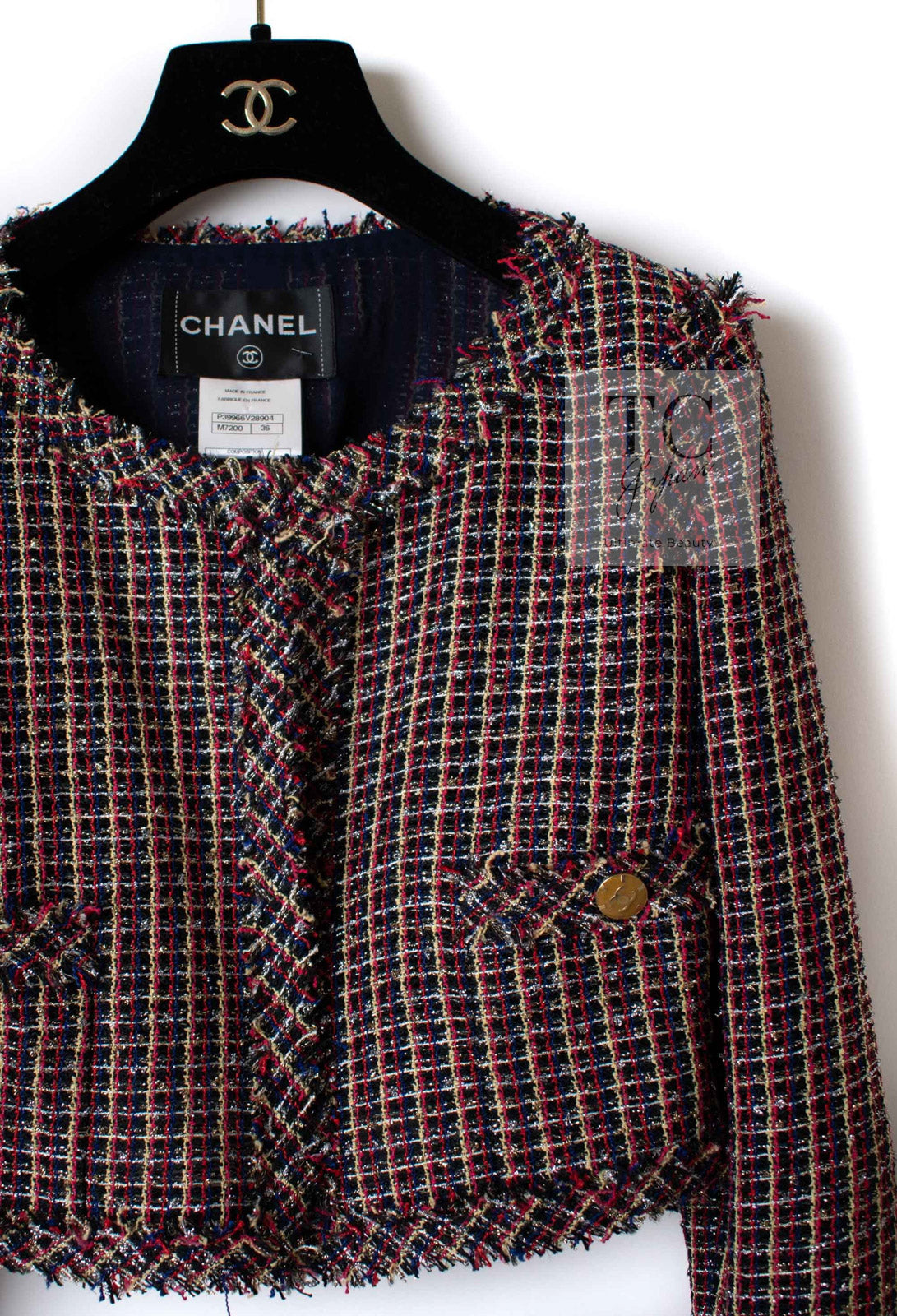 CHANEL 11C Red Black Silver Metalic Cropped Jacket 36 シャネル レッド ブラック シルバー メタリック ジャケット 即発