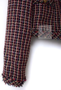 CHANEL 11C Red Black Silver Metalic Cropped Jacket 36 シャネル レッド ブラック シルバー メタリック ジャケット 即発